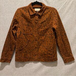 Universal Thread Brown/Black Animal Print Denim Jacket Snap Button up XS
